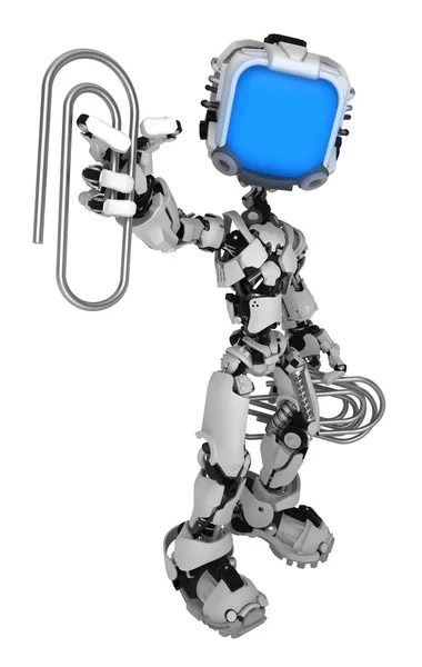 Figure Personnage Robot Écran Pose Avec Trombones Illustration Verticale Isolée — Photo