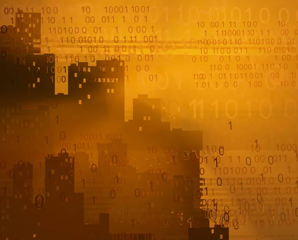 Staden Torn Orange Cyberrymden Virtuell Verklighet Abstrakt Illustration Horisontell — Stockfoto