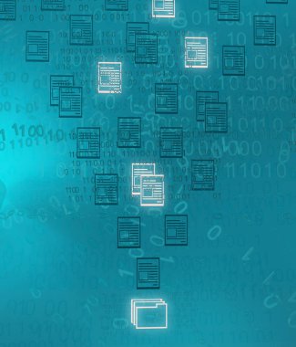 Dosya klasörü, siber sanal gerçeklik Soyut 3d çizim, yatay