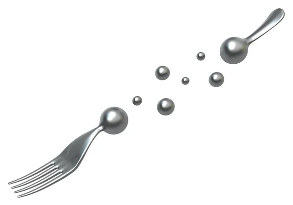 Fork Metal Balls Divide Illustration Horizontal Isolated White — Stock Photo, Image