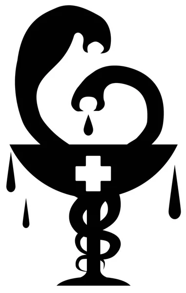 Médecine Pharmacie Serpents Calice Symbole Noir Illustration Vectorielle Vertical Isolé — Image vectorielle