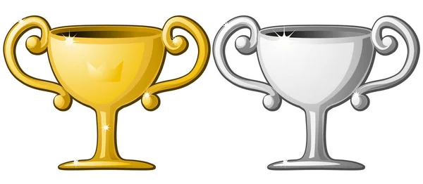 Award Trophy Cups Silver Gold Cartoon Color Vector Illustration Design — Stock Vector