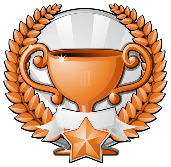 Award Emblem Trophy Third Place Bronze Cup Color Vector Illustration — Stock Vector