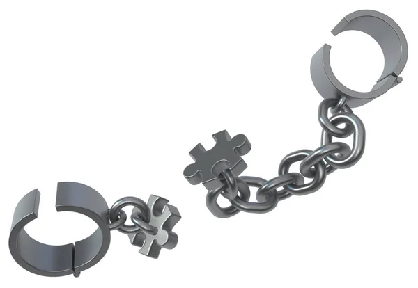 Fußfesseln Kette Puzzle Lösen Graues Metall Abbildung Isoliert Horizontal Über — Stockfoto