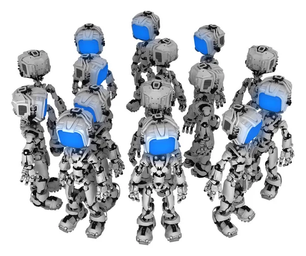Robot Figuur Schermpersonage Pose Bos Groep Sluiten Illustratie Horizontaal Geïsoleerd — Stockfoto