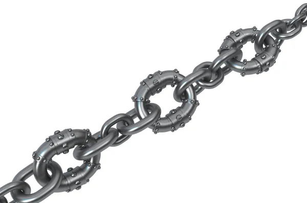 Corrente Com Ligações Fortes Reforçadas Metal Cinzento Escuro Ilustração Isolado — Fotografia de Stock
