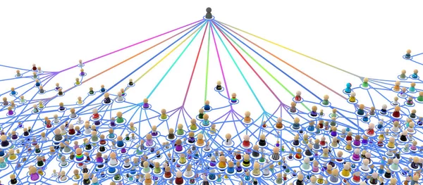 象徴的な フィギュアの群衆リンク線 複雑な階層型システムで 水平方向のリンクのすべての色文字列 — ストック写真