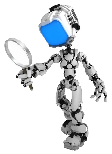 Obrazovky Robot Obrázek Znaku Pozice Lupou Obrázek Vertikální Izolované — Stock fotografie
