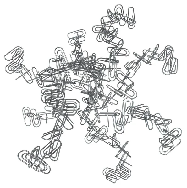 Paperclip Construct Abstract Kantoorbenodigdheden Geïsoleerd Illustratie Horizontaal Boven Wit Metaal — Stockfoto