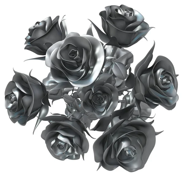 Gül metal grup 3d çizim, izole, yatay, beyaz üzerine