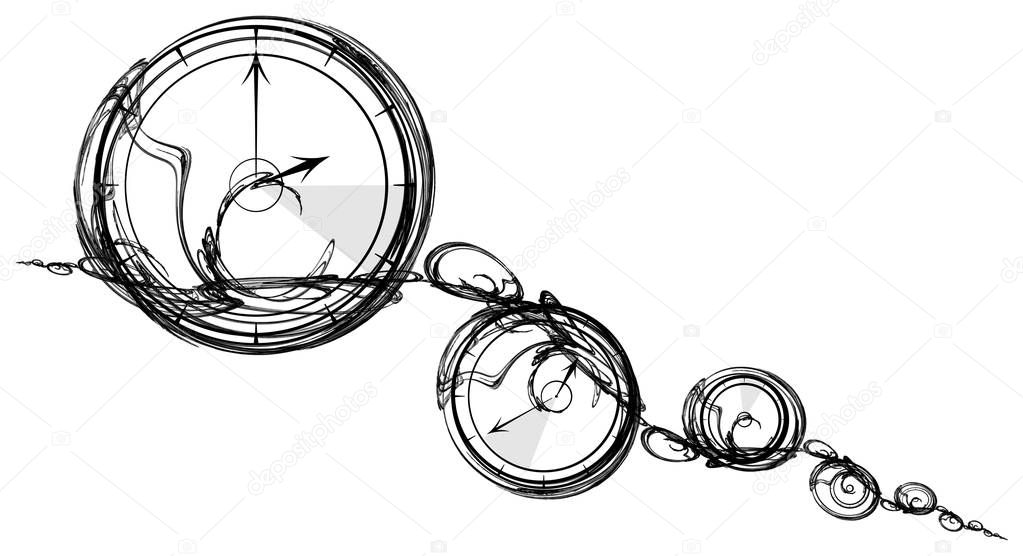 Black ink time abstract illustration, horizontal, isolated, over white
