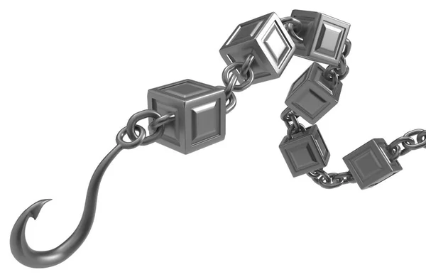 Metal Block Chain Hook Illustration Horizontal Isolated White — Stock Photo, Image