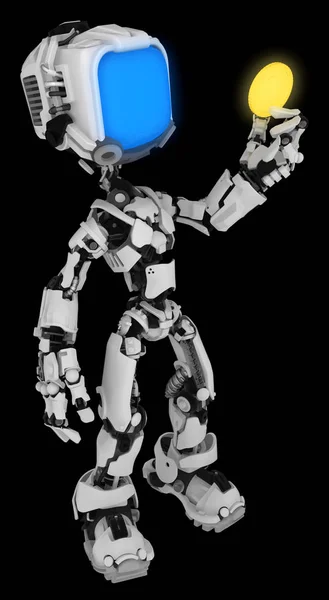 Figure Personnage Robot Écran Pose Tenant Une Pièce Illustration Verticale — Photo