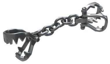 Metal zincir jaws çift 3d illüstrasyon, yatay, üzerinde beyaz izole