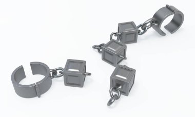 Blok zincir zincir üzerinde yüzey, koyu gri bölme beyaz üzerinde 3d çizim, yatay, metal