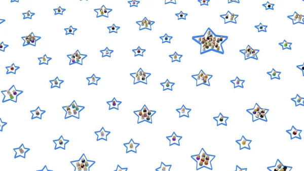 Kalabalık Küçük Sembolik Rakamlar Yıldız Düğümleri Sisteminin Üzerinde Beyaz Yatay — Stok fotoğraf
