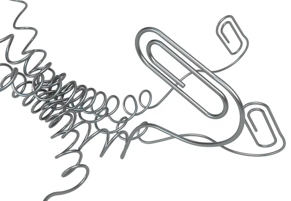 Metalen Paperclip Spiraal Veren Wirwar Kantoorbenodigdheden Geïsoleerd Illustratie Horizontaal Boven — Stockfoto