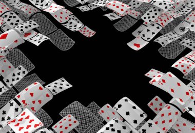 Poker oyun soyut boş Merkezi, 3d resim, yatay, siyah kumar kart oyunu izole