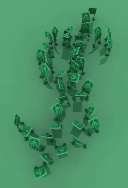 Dólar Dinheiro Símbolo Desenhos Animados Personagens Verde Grande Forma Ilustração — Fotografia de Stock