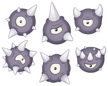 Spike göz karikatür tasarım öğesi ayarla, izole vektör, yatay