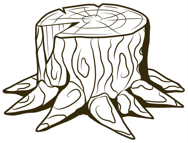 Árbol Muñón Dibujo Simple Línea Dibujos Animados Ilustración Vectorial Horizontal — Vector de stock