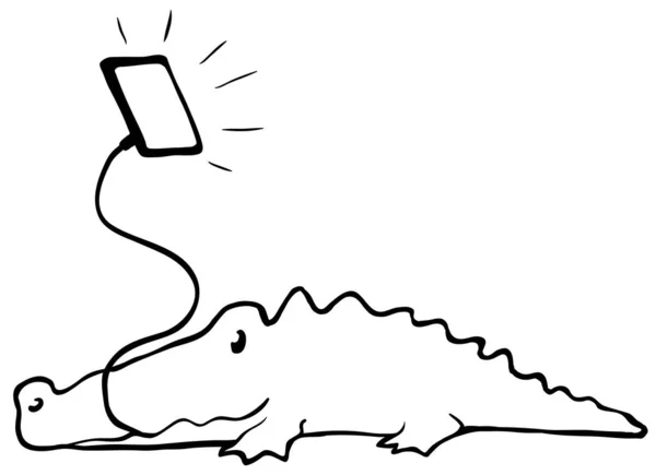 Gerät Krokodil Cartoon Linienzeichnung — Stockvektor