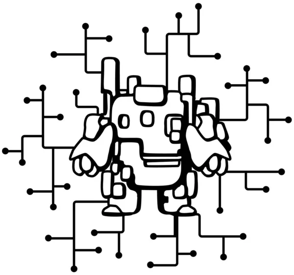 Dessin de ligne de dessin animé de circuits de robot — Image vectorielle