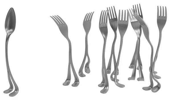 Pernas de metal de garfo, colher única — Fotografia de Stock