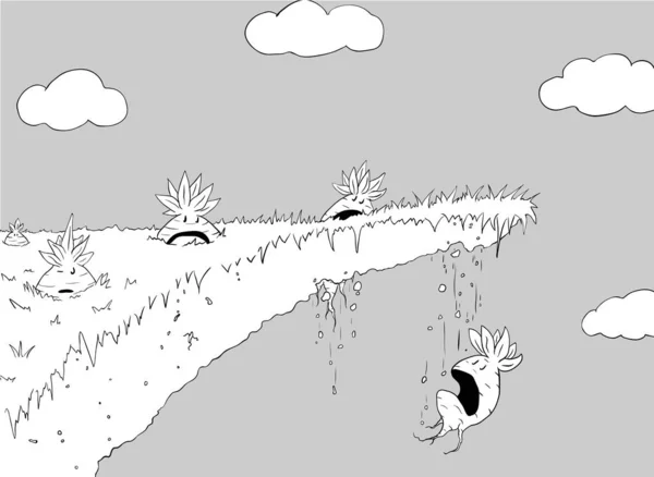 Cliff Edge Drop, Root Vegetable Cartoon — Vector de stock