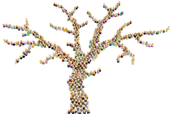 Multidão dos desenhos animados, forma de árvore de ramo — Fotografia de Stock