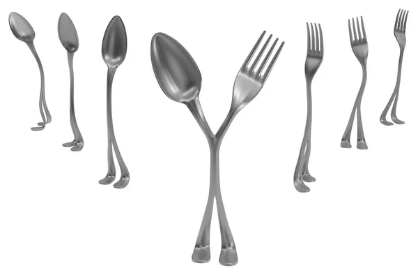 Fork Metal Legs, Spoons Split — Stock Photo, Image