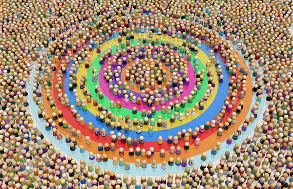 Cartoon Crowd, Color Rings Concentric — Stock Photo, Image