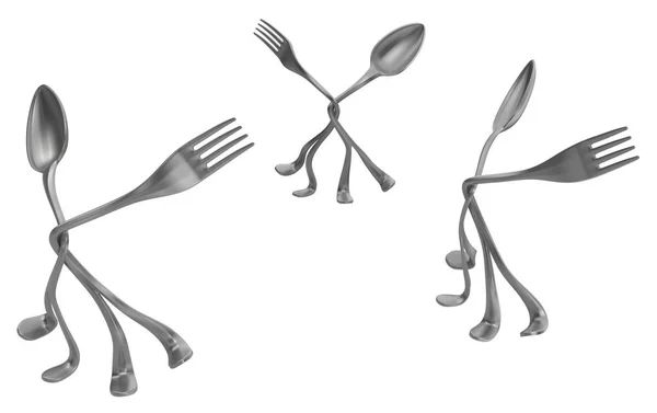 Fork Spoon Pairs Três — Fotografia de Stock