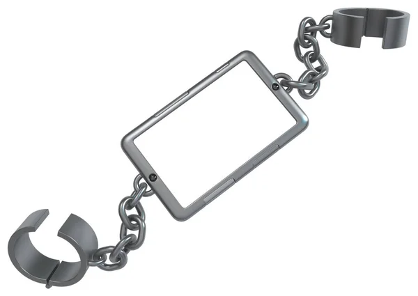 Fußfessel Kette Smartphone Bildschirmgerät Tablet Leer Graues Metall Abbildung Isoliert — Stockfoto