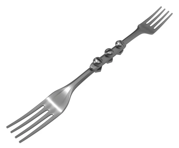 Fork Metal Três Parafusos Unidos Ilustração Horizontal Isolado Sobre Branco — Fotografia de Stock