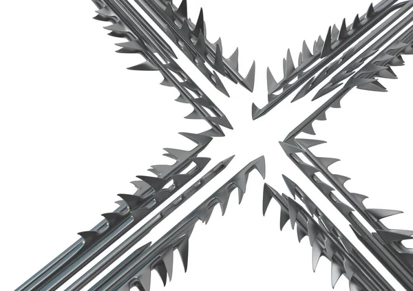 Harpun Piła Zęby Krzyż Abstrakcyjny Ciemnoszary Metal Ilustracja Izolowany Poziomy — Zdjęcie stockowe