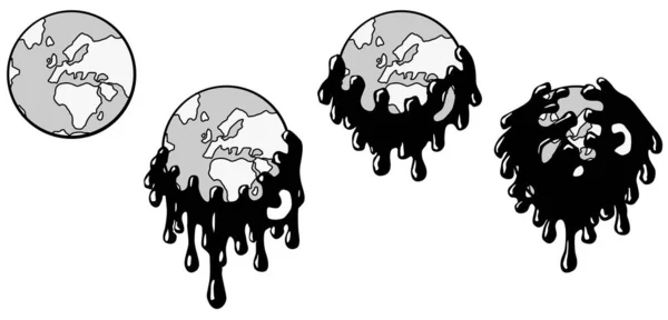 汚染モンスター世界を飲み込む4つの段階のアニメーション ベクトル漫画のイラスト水平 隔離された上 — ストックベクタ