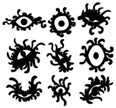 Mistik göz mürekkebi soyut şablon simgesi seçimi siyah, vektör illüstrasyonu, yatay, beyaz, izole edilmiş