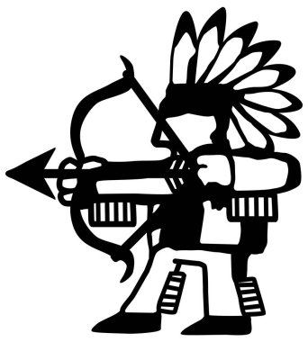 Kabile okçusu çizgi film karakteri siyah siluet, vektör çizimi, yatay, izole, beyaz üzerinde