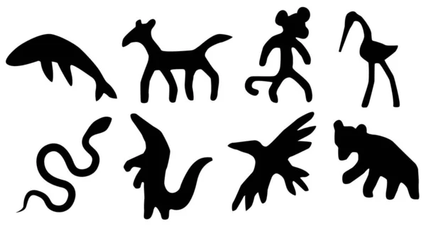 Animal Shapes Primitive Stencils Set Black Vector Illustration Horizontal Isolated — Stock Vector