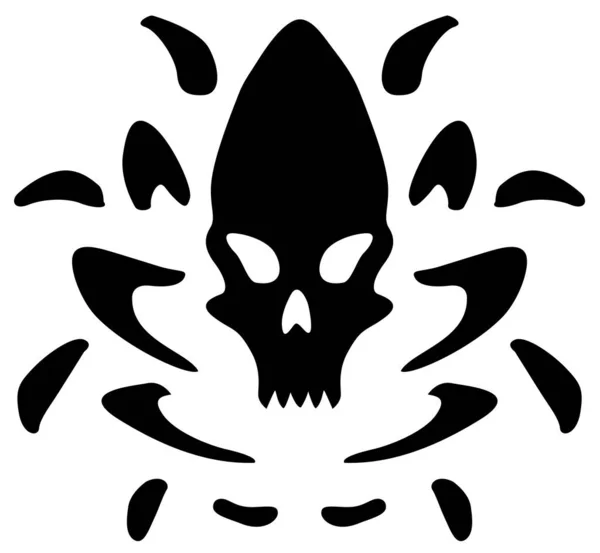 Monstruo Alienígena Símbolo Emblema Cráneo Aterrador Negro Ilustración Vectorial Horizontal — Vector de stock