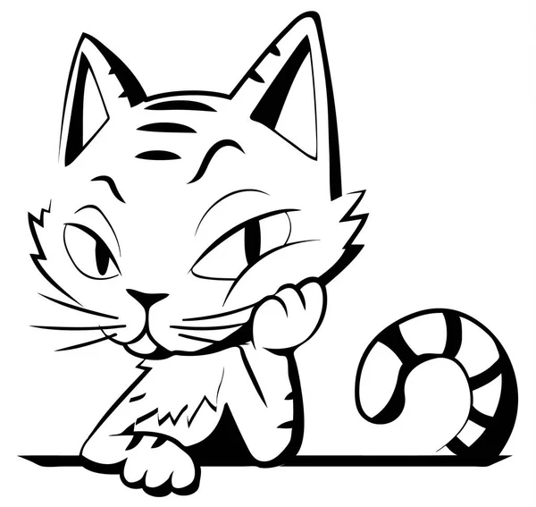 Sedící Kočka Stolu Kreslená Kreslená Postava Vektorová Ilustrace Horizontální — Stockový vektor