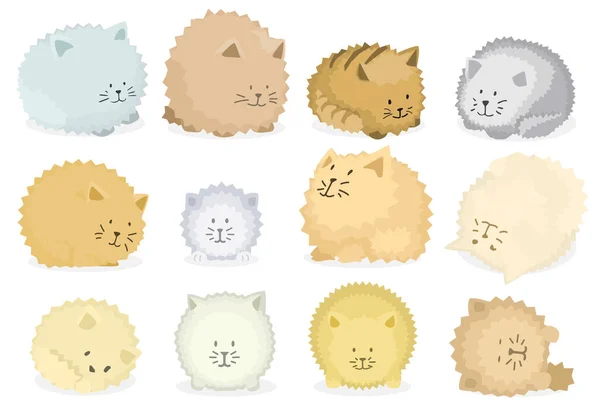 Γάτες Στυλιζαρισμένο Σύνολο Δώδεκα Διαφορετικά Χρώματα Γούνας Διανυσματικά Στοιχεία Σχεδιασμού — Διανυσματικό Αρχείο