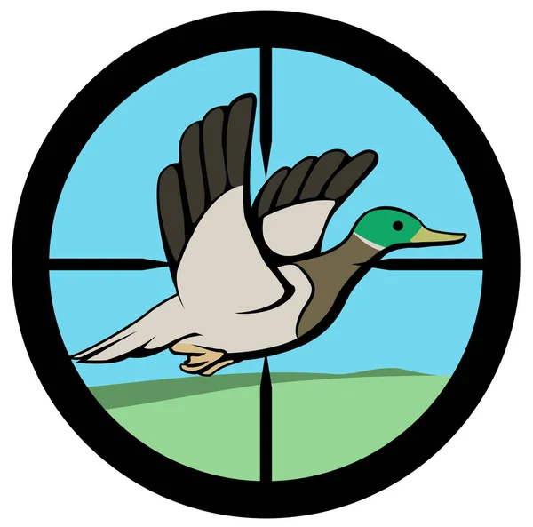 Duck Hunted Flying Crosshairs Circle Cartoon Color Vector Illustration Horizontal — Stock Vector