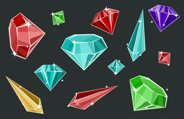 Gems Που Διαφορετικά Σχήματα Διάνυσμα Εικονογράφηση Χρωμάτων Κινουμένων Σχεδίων Οριζόντια — Διανυσματικό Αρχείο