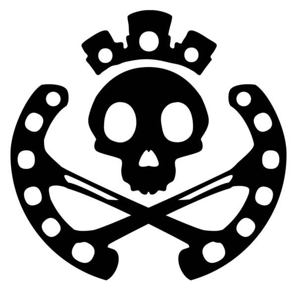 Metal Trabalho Pirata Crânio Emblema Símbolo Preto Ilustração Vetorial Horizontal —  Vetores de Stock