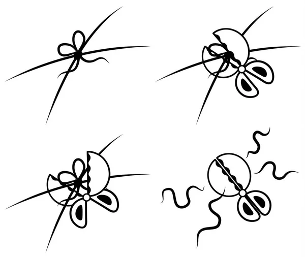 Круглые Ножницы Резки Узлов Ступеньки Трафарет Черный Векторная Иллюстрация Горизонтальная — стоковый вектор