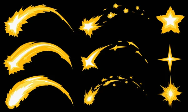 Kayan Yıldızlar Simgesi Seti Seçimi Renk Vektör Çizim Elementleri Yatay — Stok Vektör