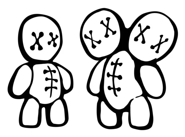Bambola Voodoo Due Teste Stencil Nero Illustrazione Vettoriale Orizzontale Isolato — Vettoriale Stock