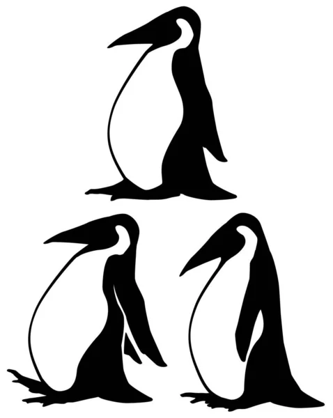 Pinguino Ambulante Stencil Nero Illustrazione Vettoriale Orizzontale Isolato — Vettoriale Stock